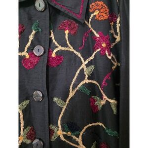 Silk Front & Back Intricate Embroidered Blouse Cottagecore Earthy Botanical  3X